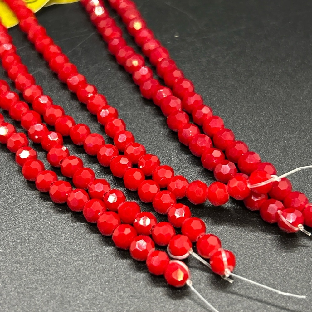 Glass Beads Garnet Red Opaque Round Multifaceted 5mm 6 Strands Bead Landing